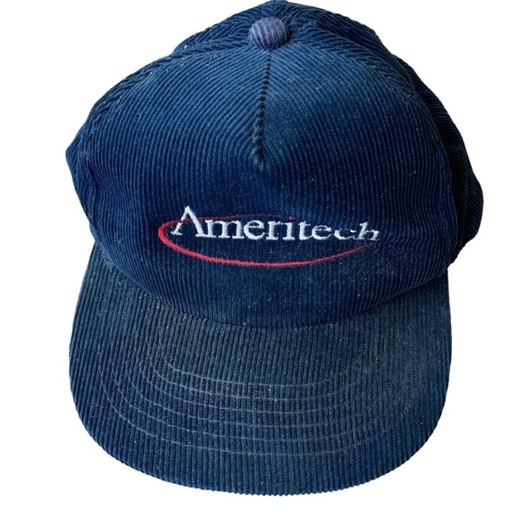 Vintage 80s 90s Ameritech Telephone Corduroy Snapback Hat Cap Blue Yupoong Skate - Picture 1 of 5
